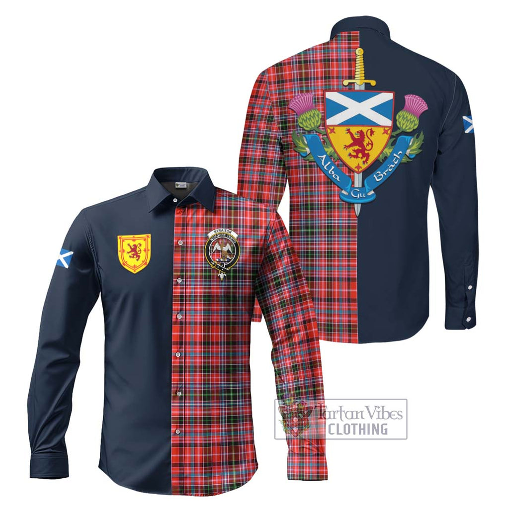 Tartan Vibes Clothing Straiton Tartan Long Sleeve Button Shirt with Scottish Lion Royal Arm Half Style