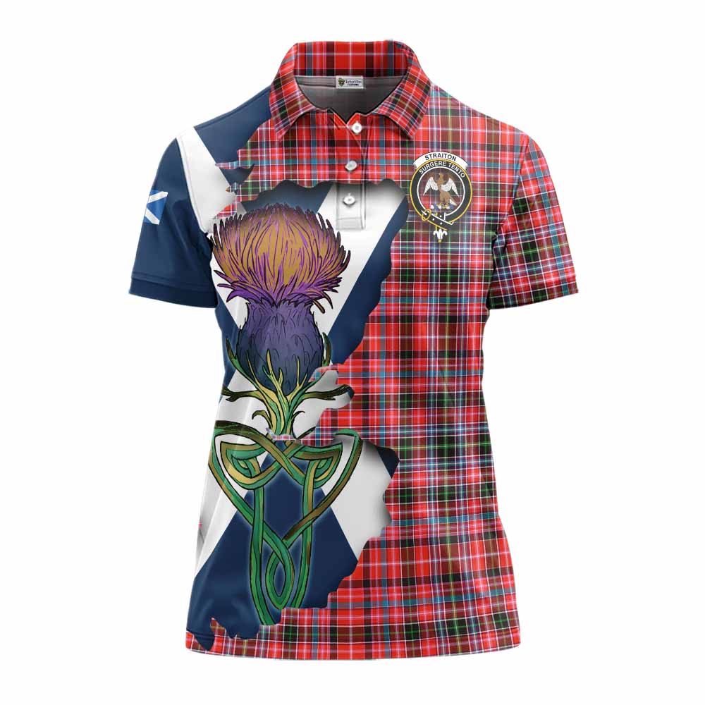 Tartan Vibes Clothing Straiton Tartan Family Crest Women's Polo Shirt Scottish Thistle Celtic Inspired