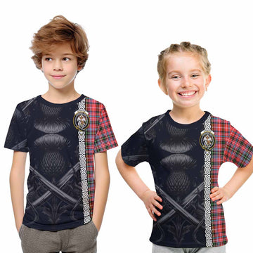 Straiton Tartan Kid T-Shirt with Family Crest Cross Sword Thistle Celtic Vibes