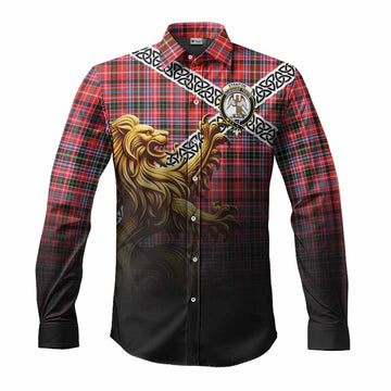 Straiton Crest Tartan Long Sleeve Button Shirt with Golden Lion Emblem Celtic Style