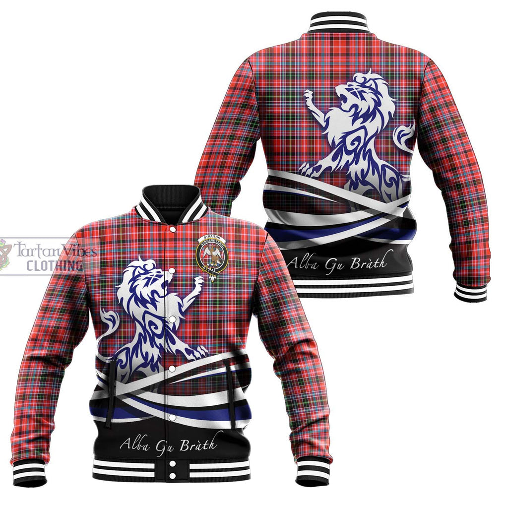 Straiton Tartan Baseball Jacket with Alba Gu Brath Regal Lion Emblem Unisex - Tartanvibesclothing Shop