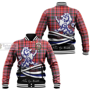 Straiton Tartan Baseball Jacket with Alba Gu Brath Regal Lion Emblem Unisex - Tartanvibesclothing Shop