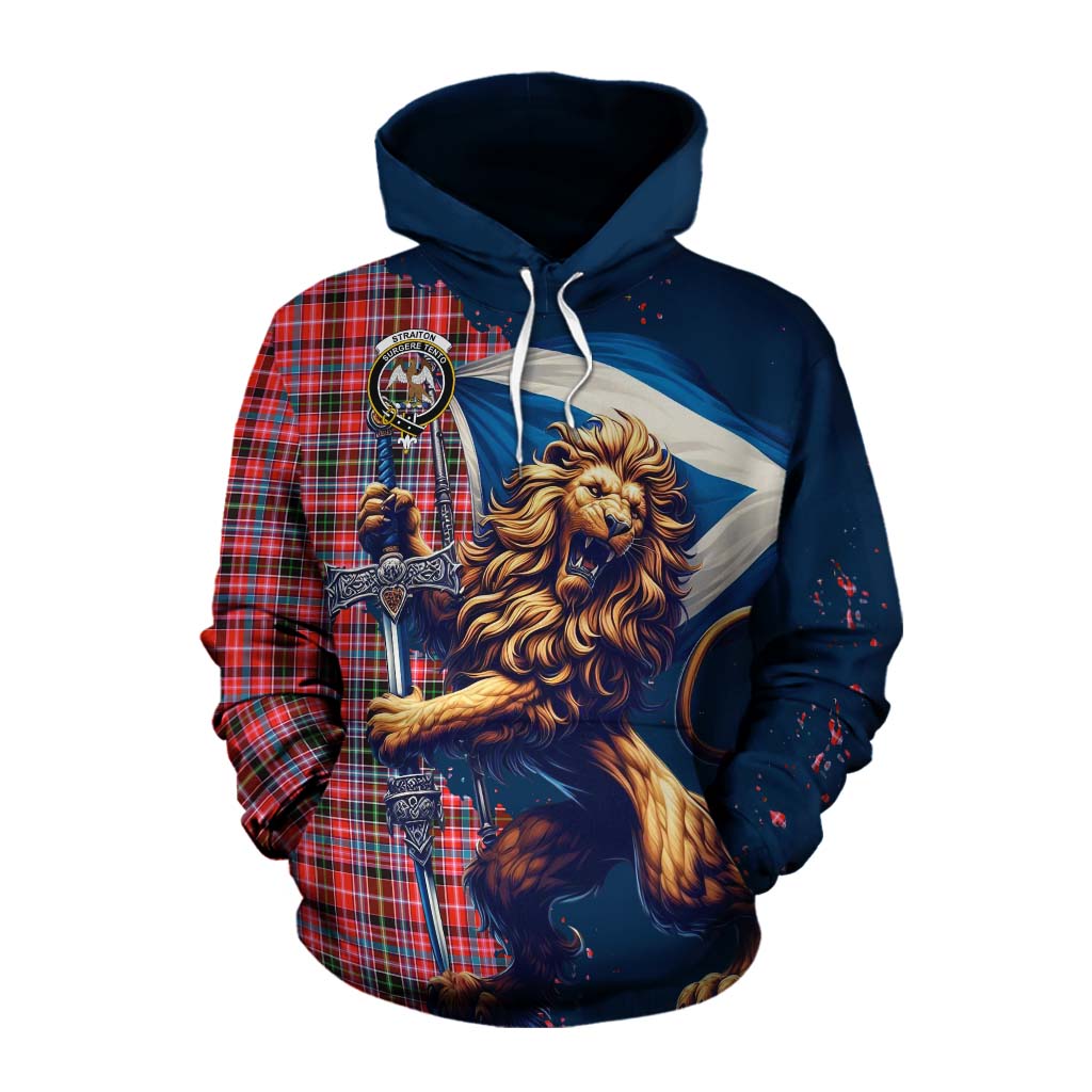 Tartan Vibes Clothing Straiton Tartan Family Crest Cotton Hoodie with Scottish Majestic Lion
