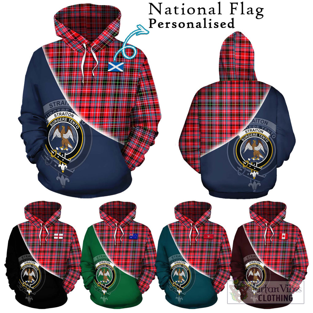 Straiton Tartan Hoodie with Personalised National Flag and Family Crest Half Style Zip Hoodie - Tartanvibesclothing Shop