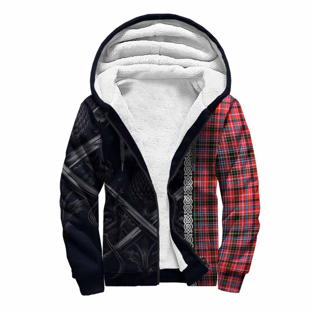 Tartan Vibes Clothing Straiton Tartan Sherpa Hoodie with Family Crest Cross Sword Thistle Celtic Vibes