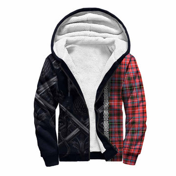 Straiton Tartan Sherpa Hoodie with Family Crest Cross Sword Thistle Celtic Vibes