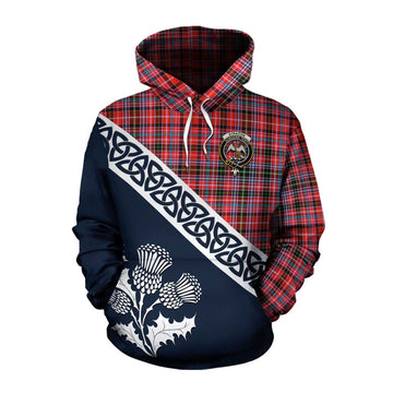 Tartan Vibes Clothing Straiton Tartan Cotton Hoodie Featuring Thistle and Scotland Map