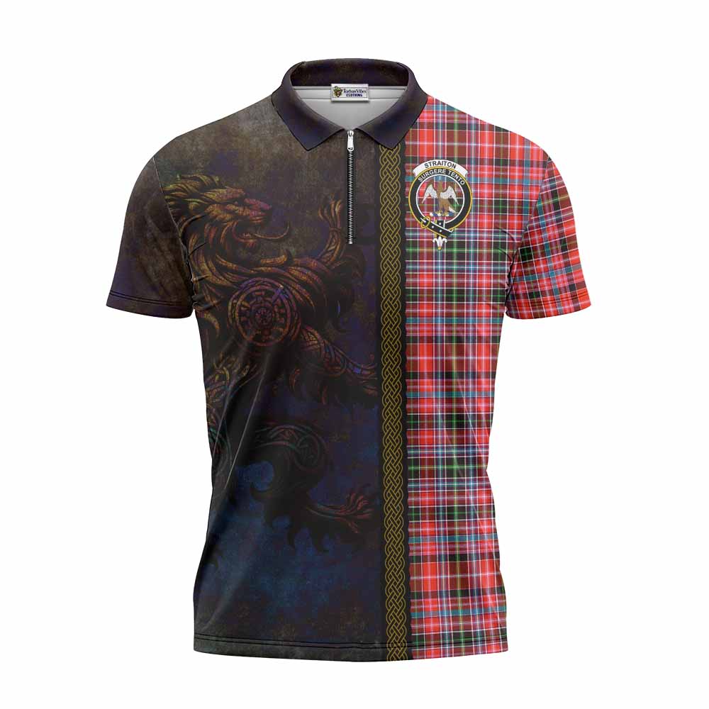 Tartan Vibes Clothing Straiton Tartan Family Crest Zipper Polo Shirt Alba Gu Brath Be Brave Lion Ancient Style