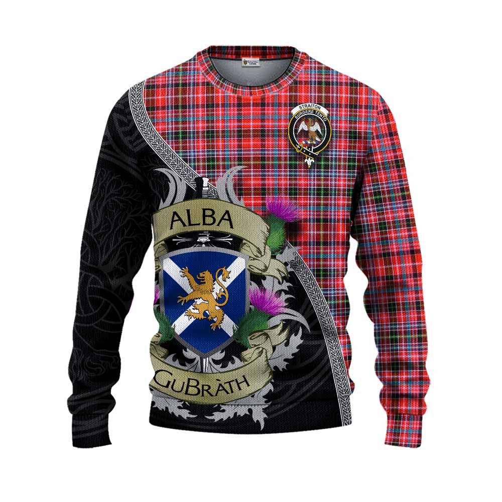 Tartan Vibes Clothing Straiton Tartan Family Crest Knitted Sweater Lion Rampant Royal Thistle Shield Celtic Inspired