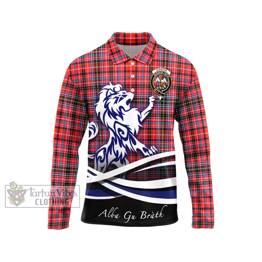 Straiton Tartan Long Sleeve Polo Shirt with Alba Gu Brath Regal Lion Emblem Unisex - Tartanvibesclothing Shop