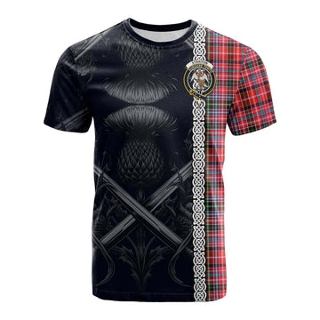 Tartan Vibes Clothing Straiton Tartan Cotton T-shirt with Family Crest Cross Sword Thistle Celtic Vibes