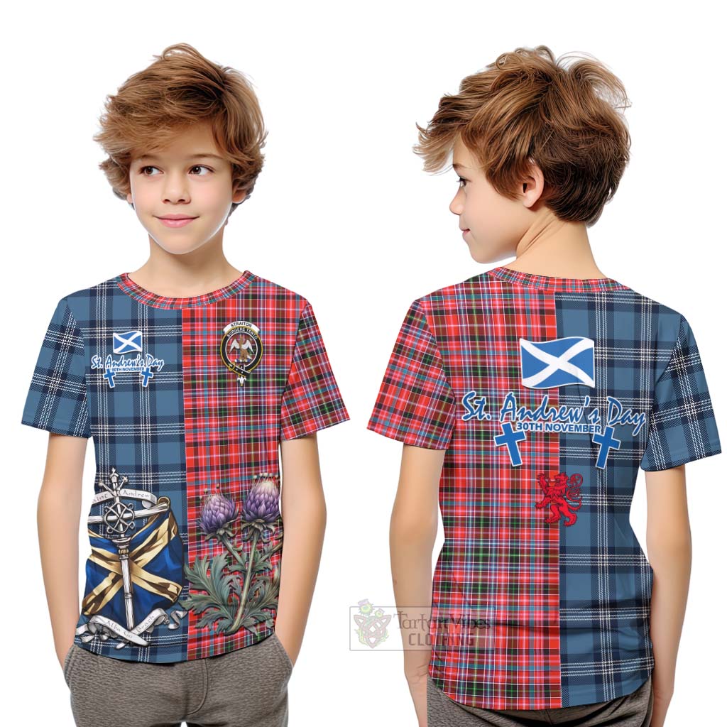Tartan Vibes Clothing Straiton Tartan Kid T-Shirt Happy St. Andrew's Day Half Tartan Style