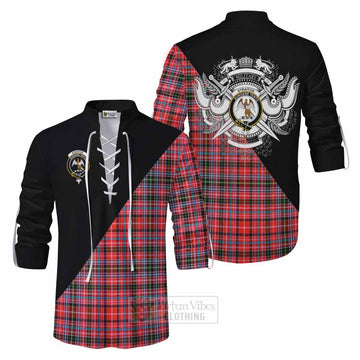 Tartan Vibes Clothing Straiton Tartan Ghillie Kilt Shirt with Family Crest and Military Logo Style