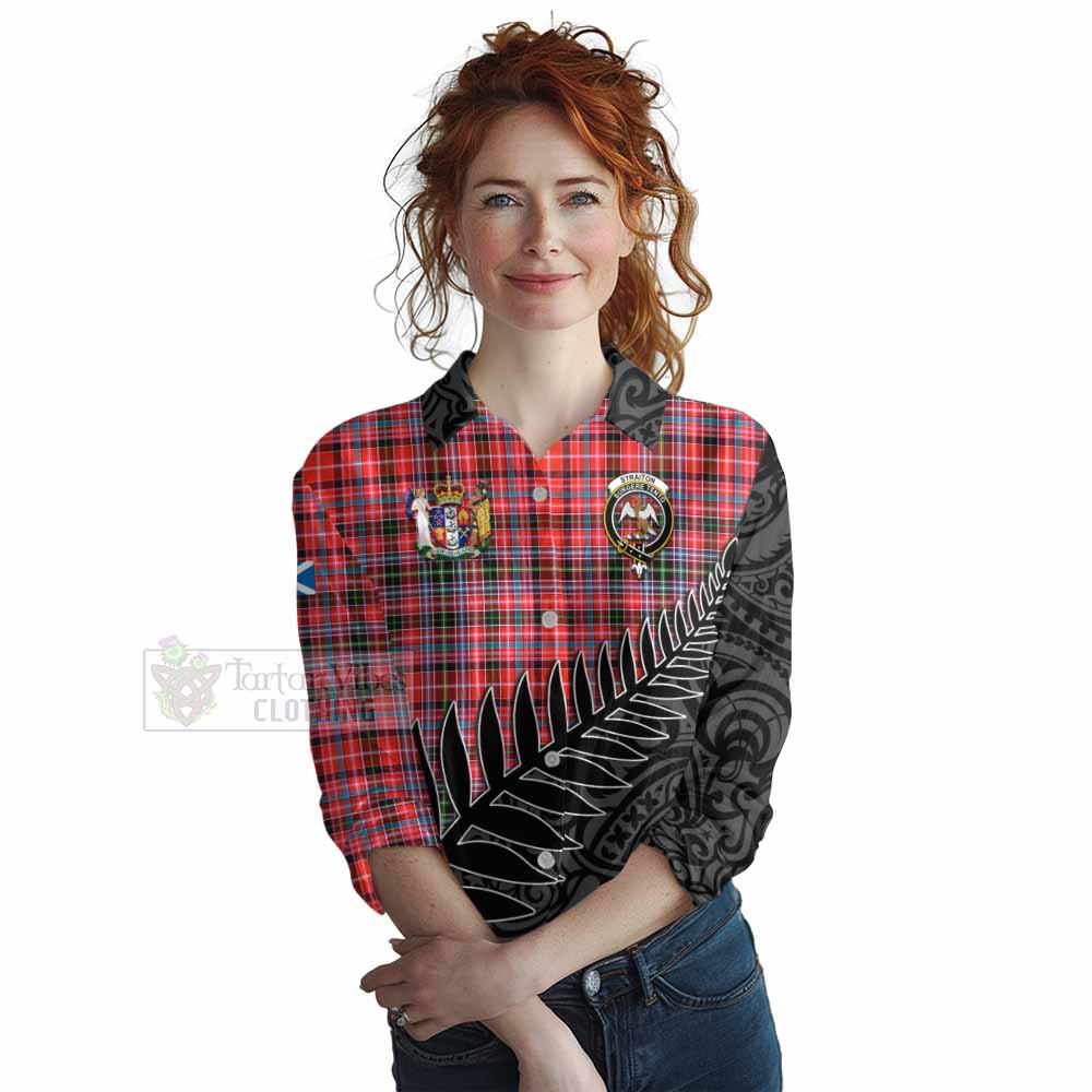 Tartan Vibes Clothing Straiton Crest Tartan Women's Casual Shirt with New Zealand Silver Fern Half Style