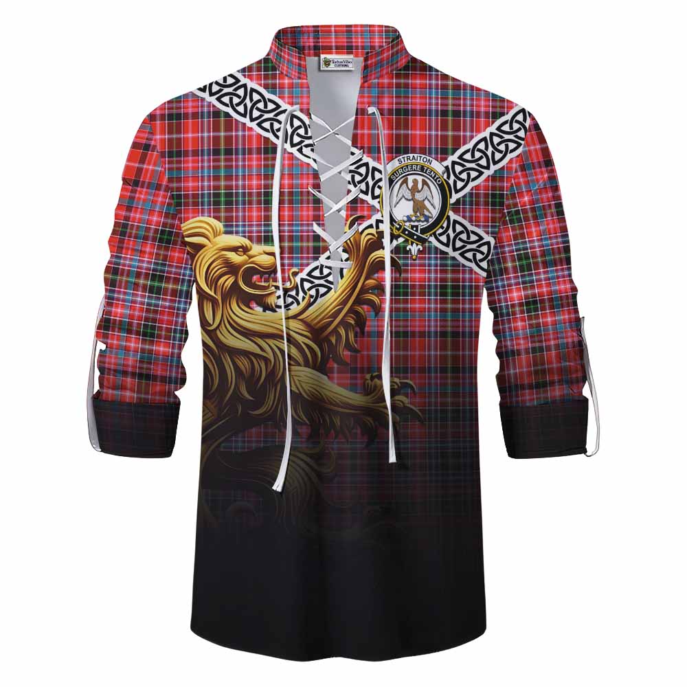 Tartan Vibes Clothing Straiton Crest Tartan Ghillie Kilt Shirt with Golden Lion Emblem Celtic Style