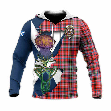 Tartan Vibes Clothing Straiton Tartan Family Crest Knitted Hoodie Scottish Thistle Celtic Inspired