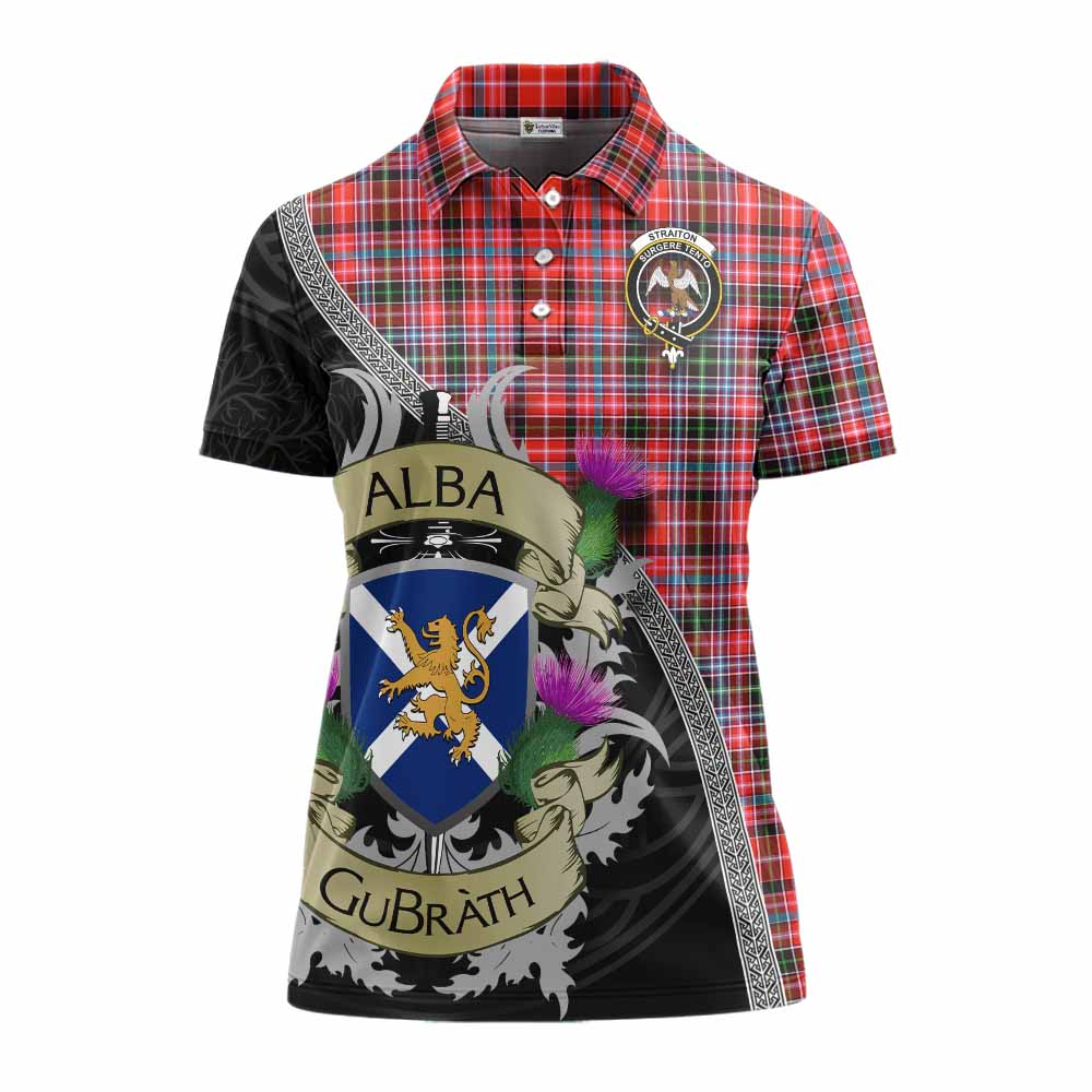 Tartan Vibes Clothing Straiton Tartan Family Crest Women's Polo Shirt Lion Rampant Royal Thistle Shield Celtic Inspired
