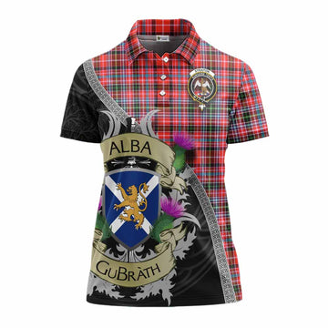 Straiton Tartan Family Crest Women's Polo Shirt Lion Rampant Royal Thistle Shield Celtic Inspired