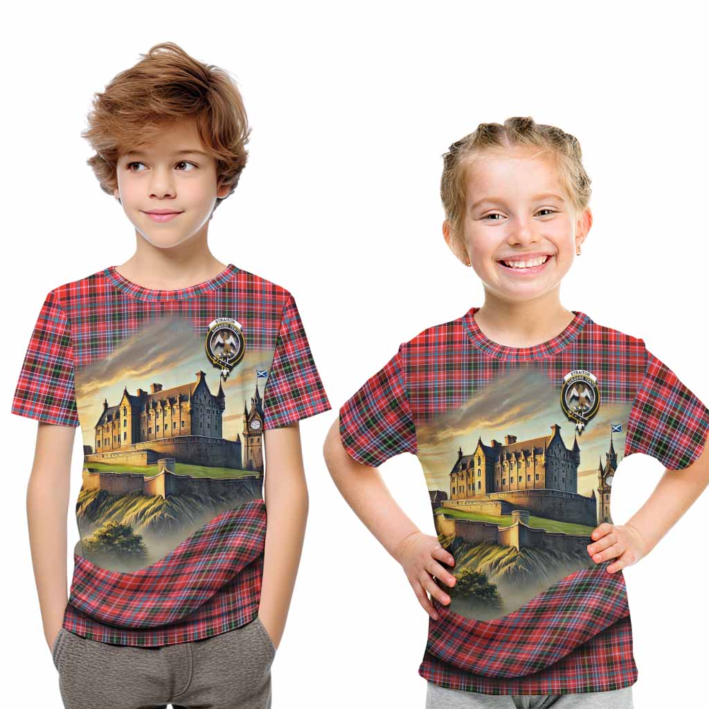Tartan Vibes Clothing Straiton Tartan Family Crest Kid T-Shirt with Scottish Ancient Castle Style