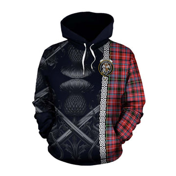 Straiton Tartan Cotton Hoodie with Family Crest Cross Sword Thistle Celtic Vibes