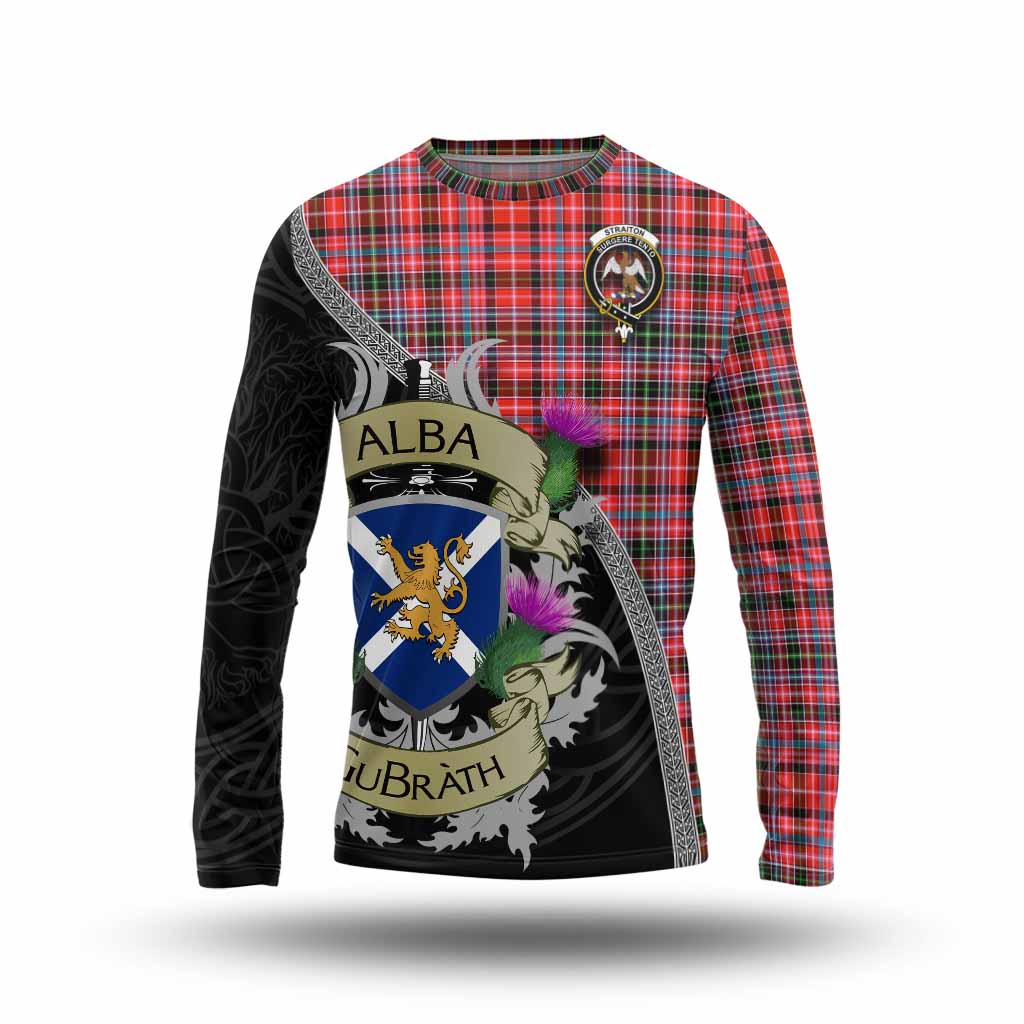 Tartan Vibes Clothing Straiton Tartan Family Crest Long Sleeve T-Shirt Lion Rampant Royal Thistle Shield Celtic Inspired