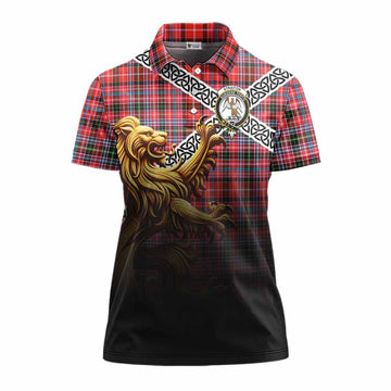 Straiton Crest Tartan Women's Polo Shirt with Golden Lion Emblem Celtic Style