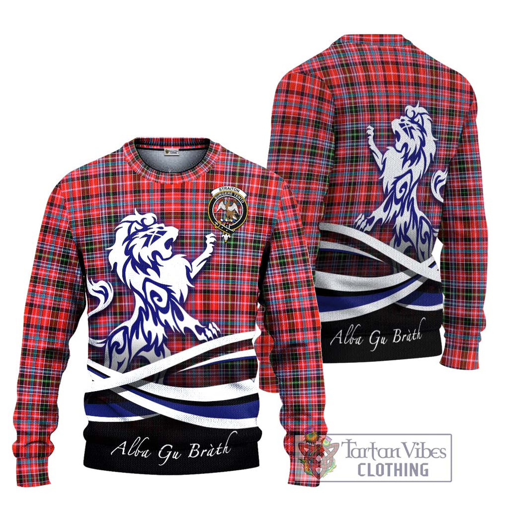 Straiton Tartan Knitted Sweater with Alba Gu Brath Regal Lion Emblem Unisex - Tartanvibesclothing Shop