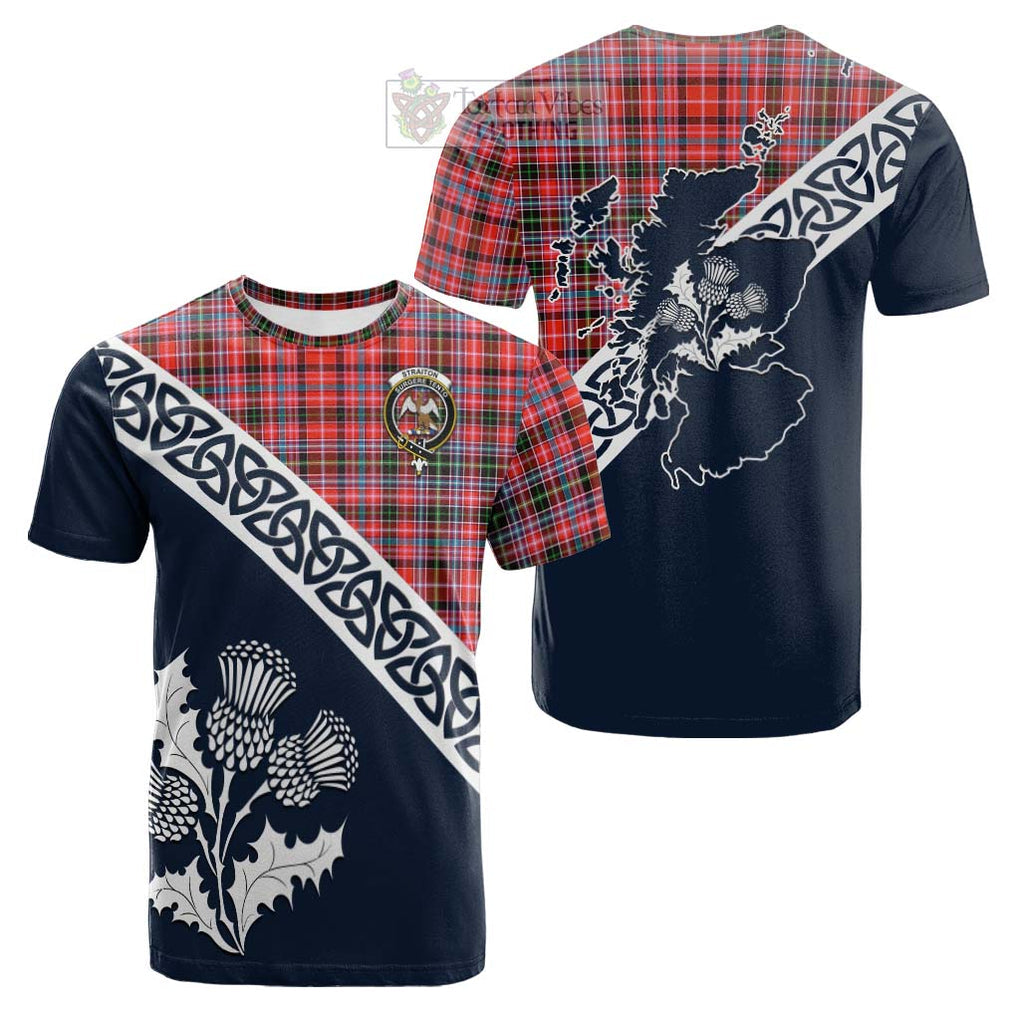 Tartan Vibes Clothing Straiton Tartan Cotton T-shirt Featuring Thistle and Scotland Map