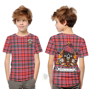 Tartan Vibes Clothing Straiton Tartan Kid T-Shirt with Family Crest and Bearded Skull Holding Bottles of Whiskey