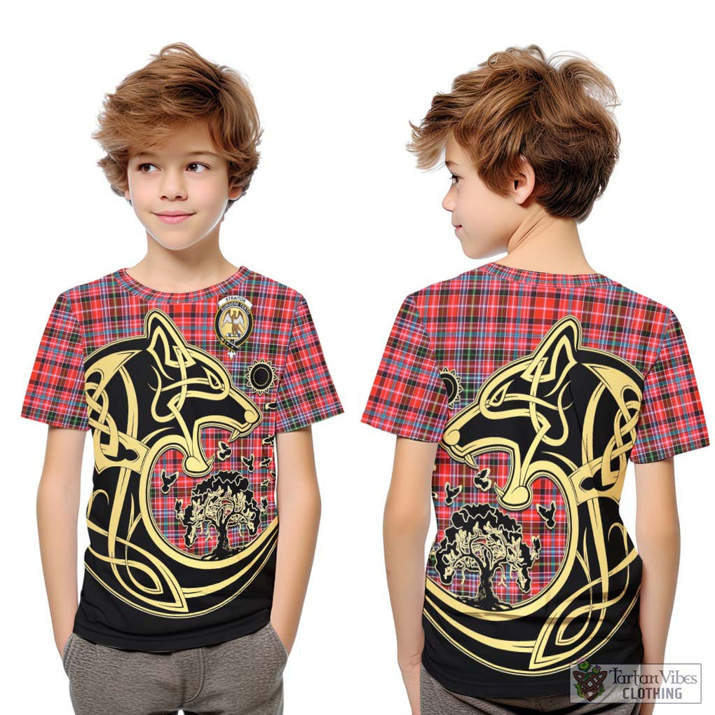 Straiton Tartan Kid T-Shirt with Family Crest Celtic Wolf Style Youth XL Size14 - Tartan Vibes Clothing