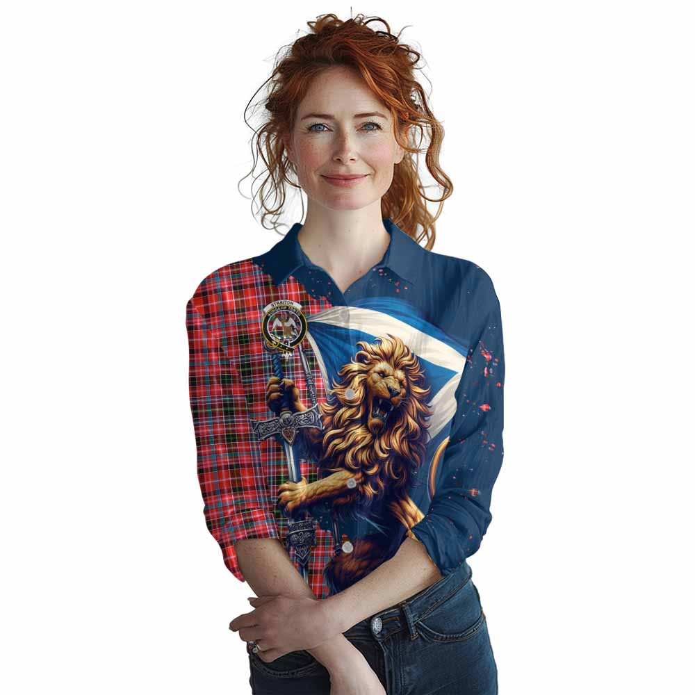 Tartan Vibes Clothing Straiton Tartan Family Crest Women's Casual Shirt with Scottish Majestic Lion