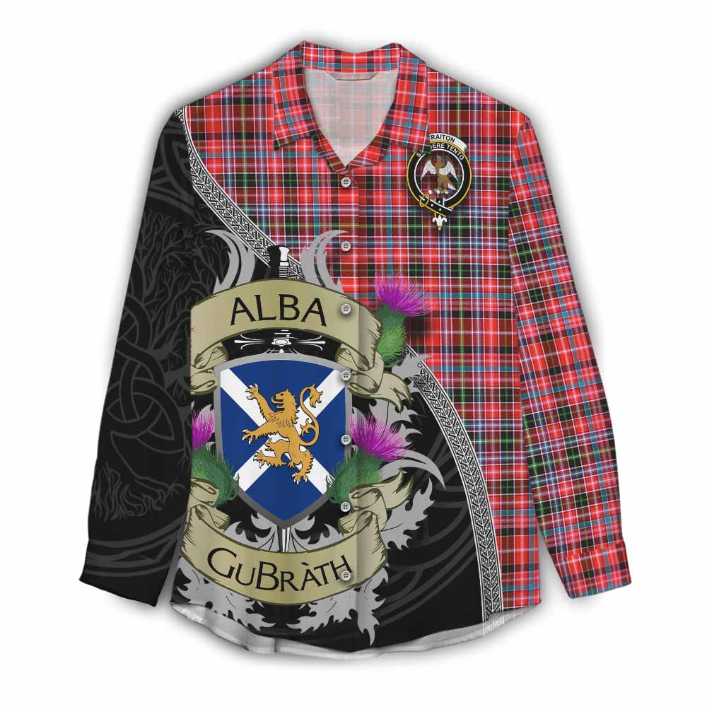 Tartan Vibes Clothing Straiton Tartan Family Crest Women's Casual Shirt Lion Rampant Royal Thistle Shield Celtic Inspired
