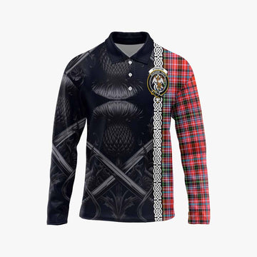 Straiton Tartan Long Sleeve Polo Shirt with Family Crest Cross Sword Thistle Celtic Vibes