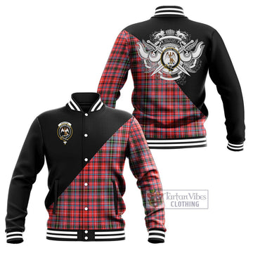 Straiton Tartan Baseball Jacket with Family Crest and Military Logo Style Unisex - Tartanvibesclothing Shop