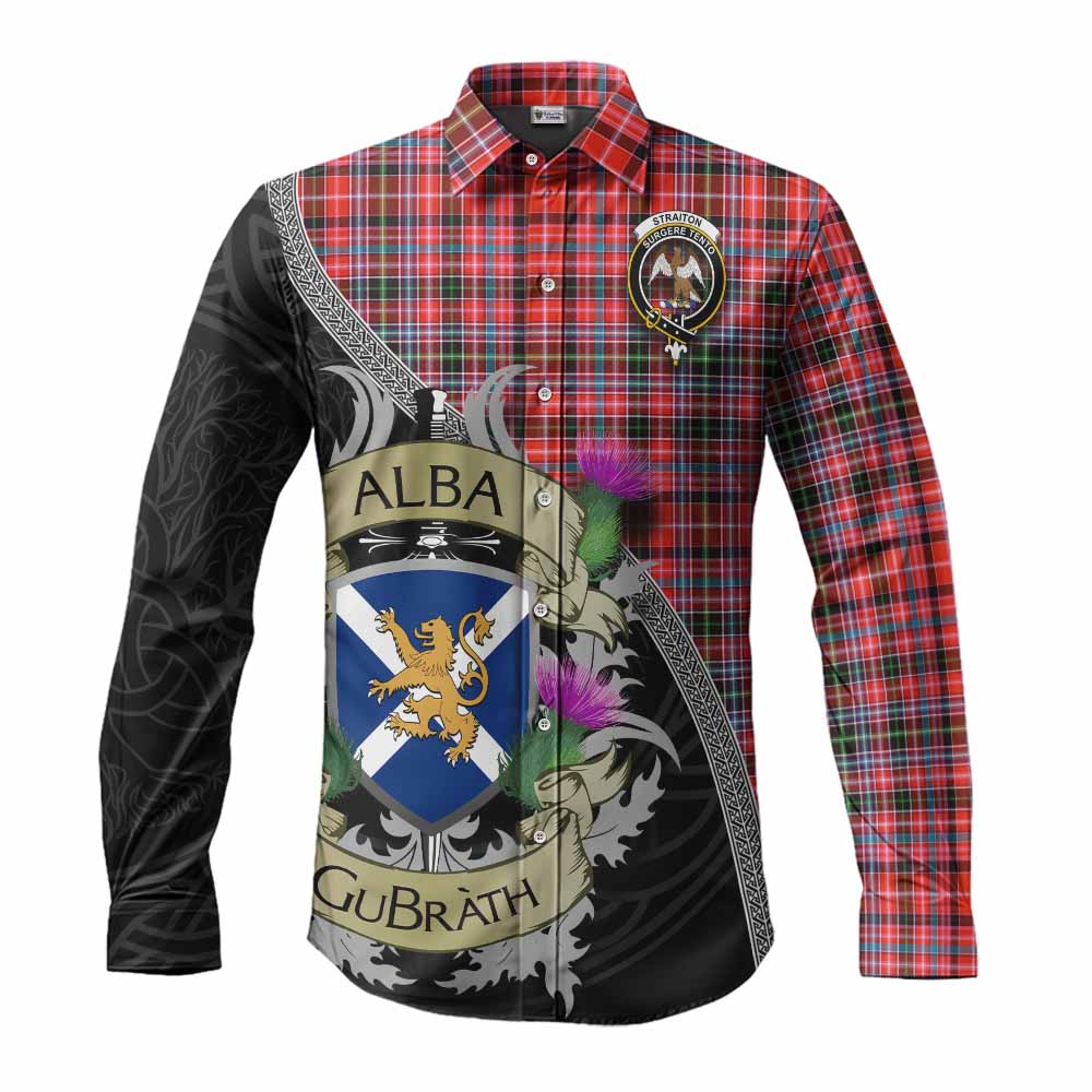 Tartan Vibes Clothing Straiton Tartan Family Crest Long Sleeve Button Shirt Lion Rampant Royal Thistle Shield Celtic Inspired