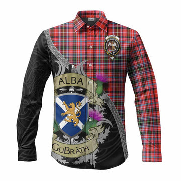 Straiton Tartan Family Crest Long Sleeve Button Shirt Lion Rampant Royal Thistle Shield Celtic Inspired