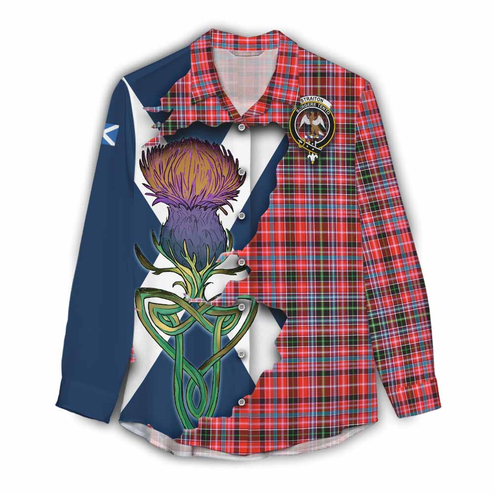 Tartan Vibes Clothing Straiton Tartan Family Crest Women's Casual Shirt Scottish Thistle Celtic Inspired