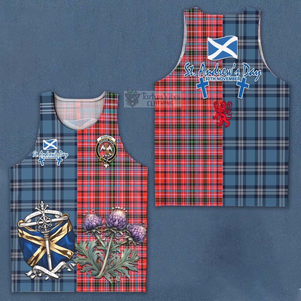 Tartan Vibes Clothing Straiton Tartan Men's Tank Top Happy St. Andrew's Day Half Tartan Style