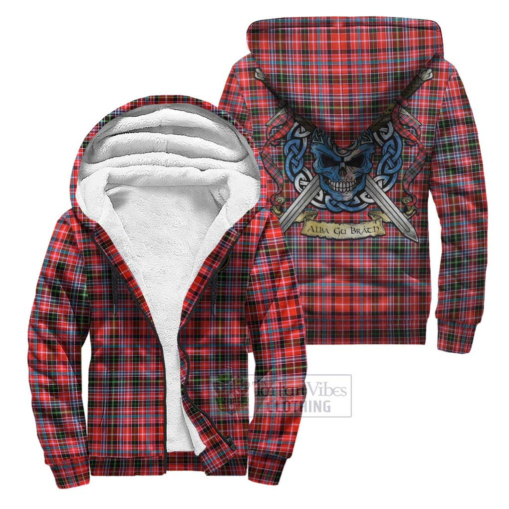 Tartan Vibes Clothing Straiton Tartan Sherpa Hoodie with Family Crest Celtic Skull Style