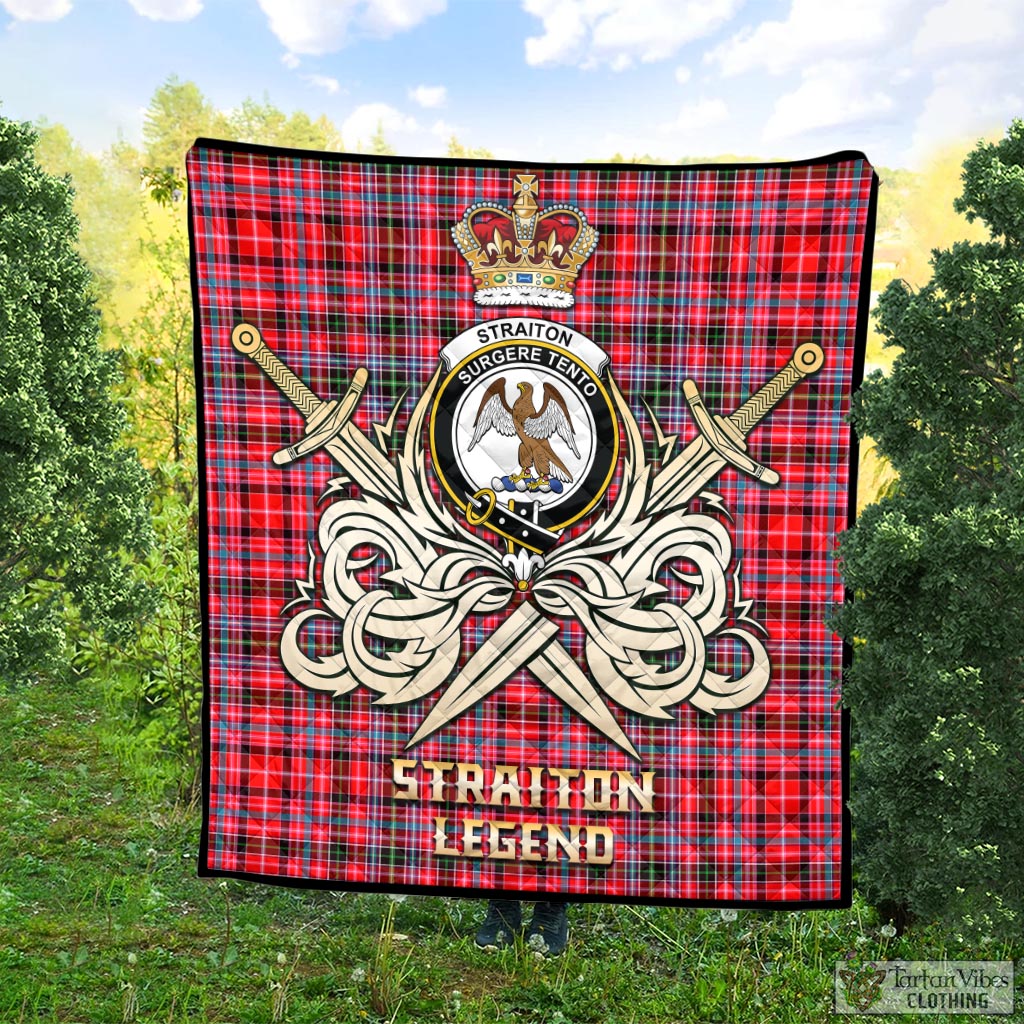 Tartan Vibes Clothing Straiton Tartan Quilt with Clan Crest and the Golden Sword of Courageous Legacy