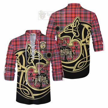 Tartan Vibes Clothing Straiton Tartan Ghillie Kilt Shirt with Family Crest Celtic Wolf Style