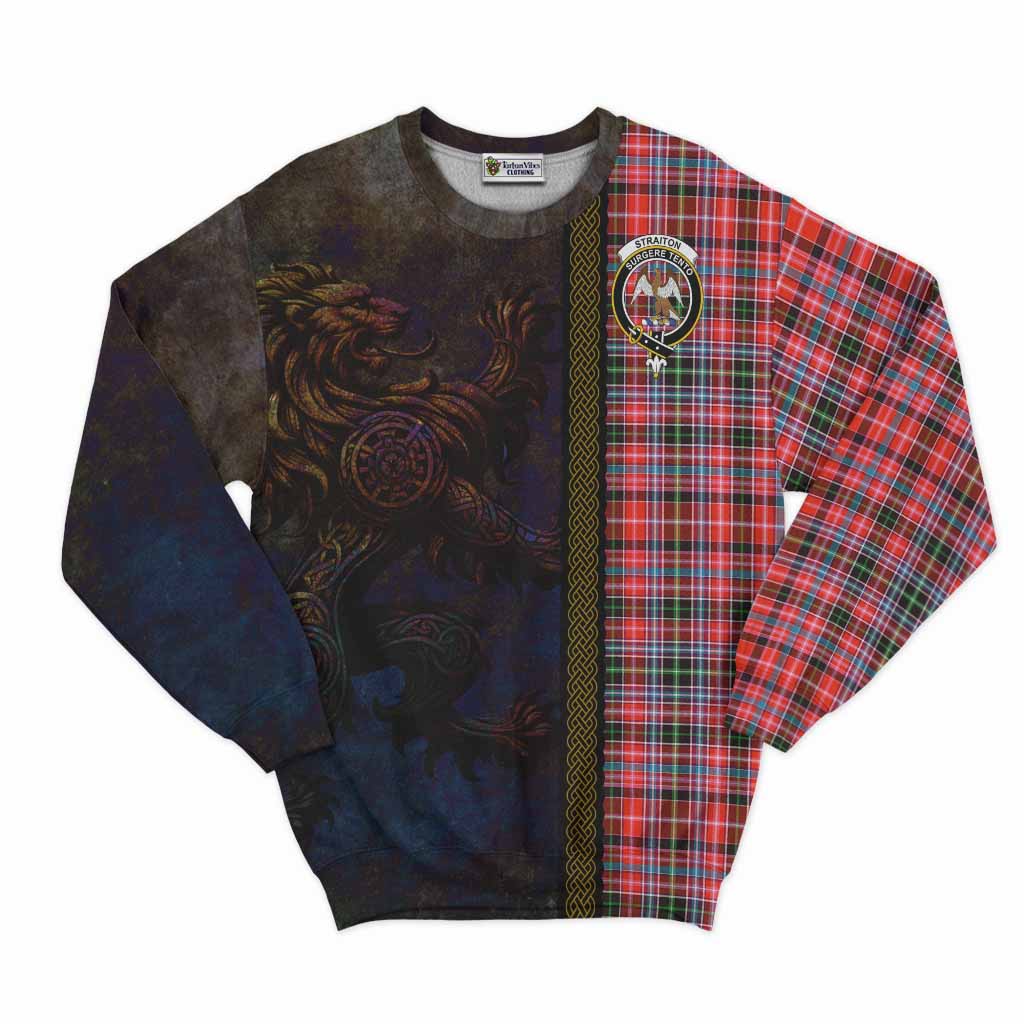 Tartan Vibes Clothing Straiton Tartan Family Crest Sweatshirt Alba Gu Brath Be Brave Lion Ancient Style