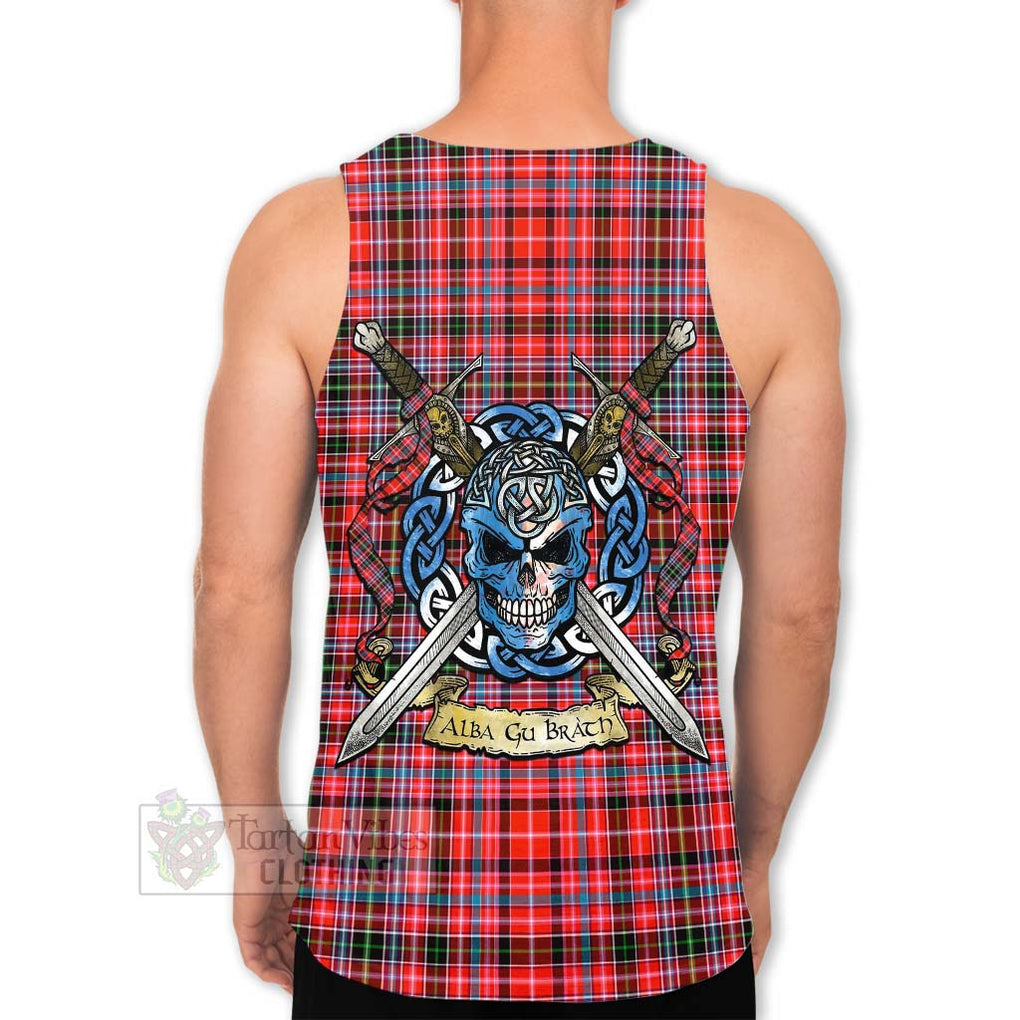 Tartan Vibes Clothing Straiton Tartan Men's Tank Top with Family Crest Celtic Skull Style