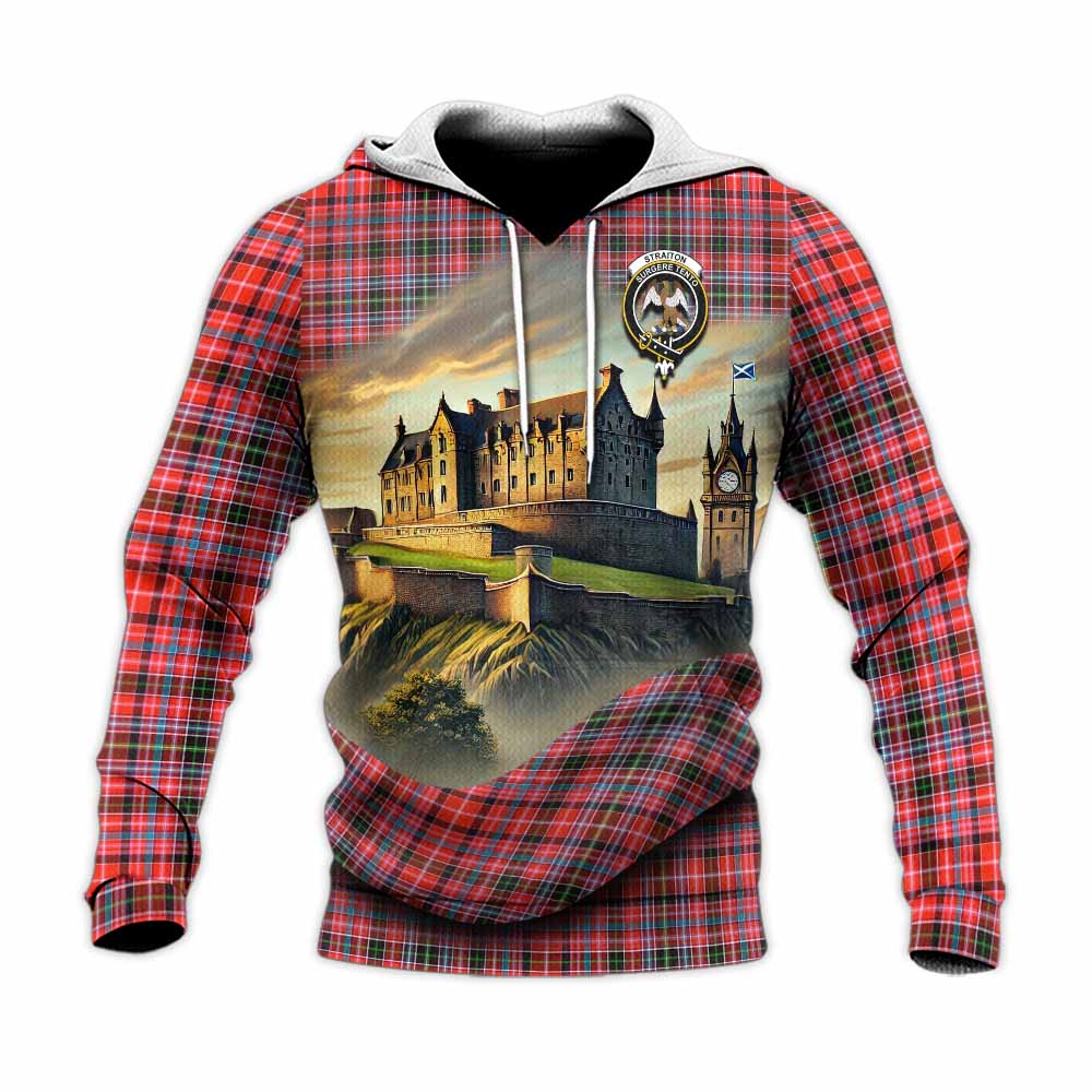 Tartan Vibes Clothing Straiton Tartan Family Crest Knitted Hoodie with Scottish Ancient Castle Style
