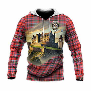 Tartan Vibes Clothing Straiton Tartan Family Crest Knitted Hoodie with Scottish Ancient Castle Style