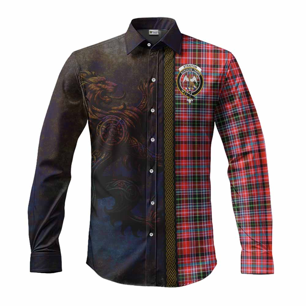 Tartan Vibes Clothing Straiton Tartan Family Crest Long Sleeve Button Shirt Alba Gu Brath Be Brave Lion Ancient Style