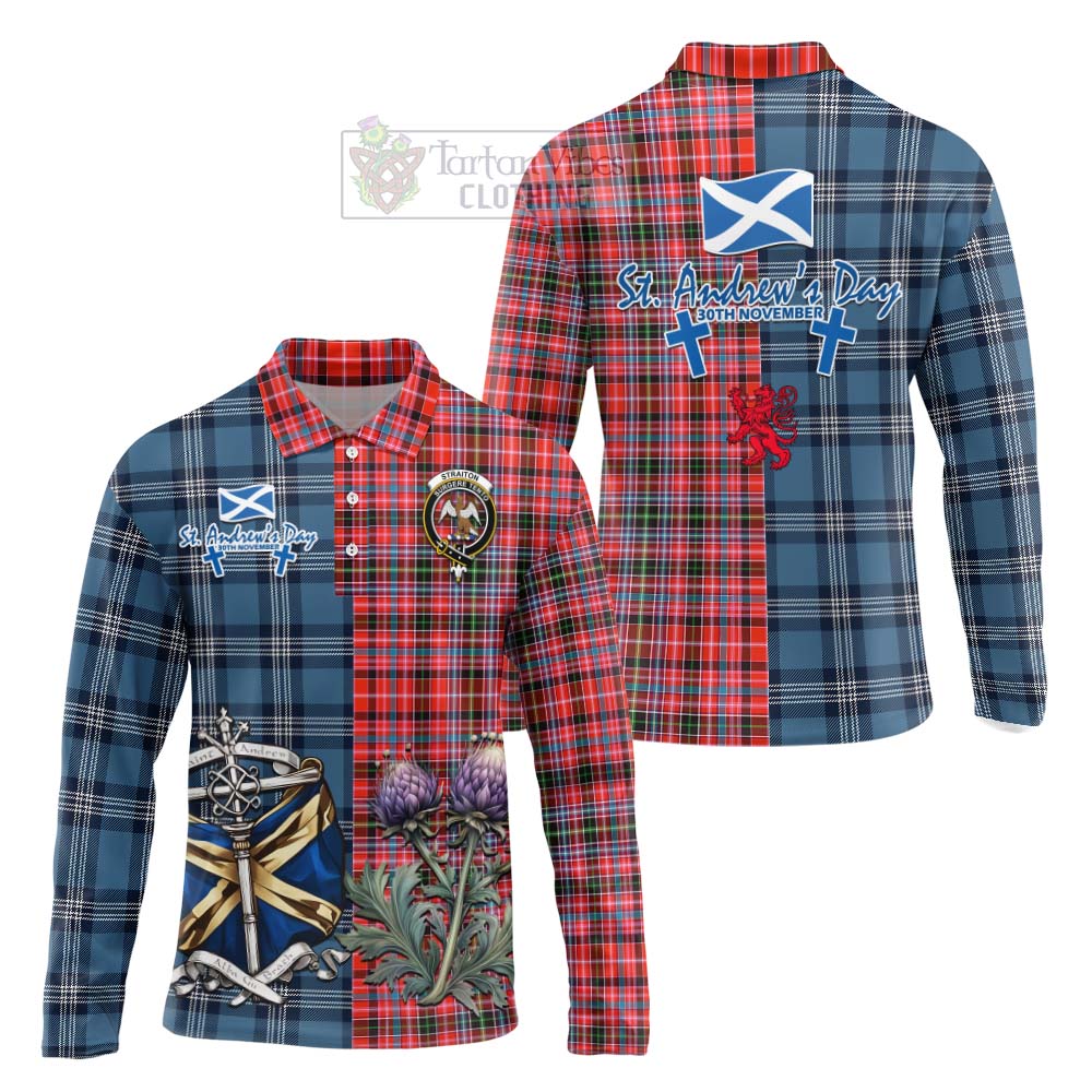 Tartan Vibes Clothing Straiton Tartan Long Sleeve Polo Shirt Happy St. Andrew's Day Half Tartan Style