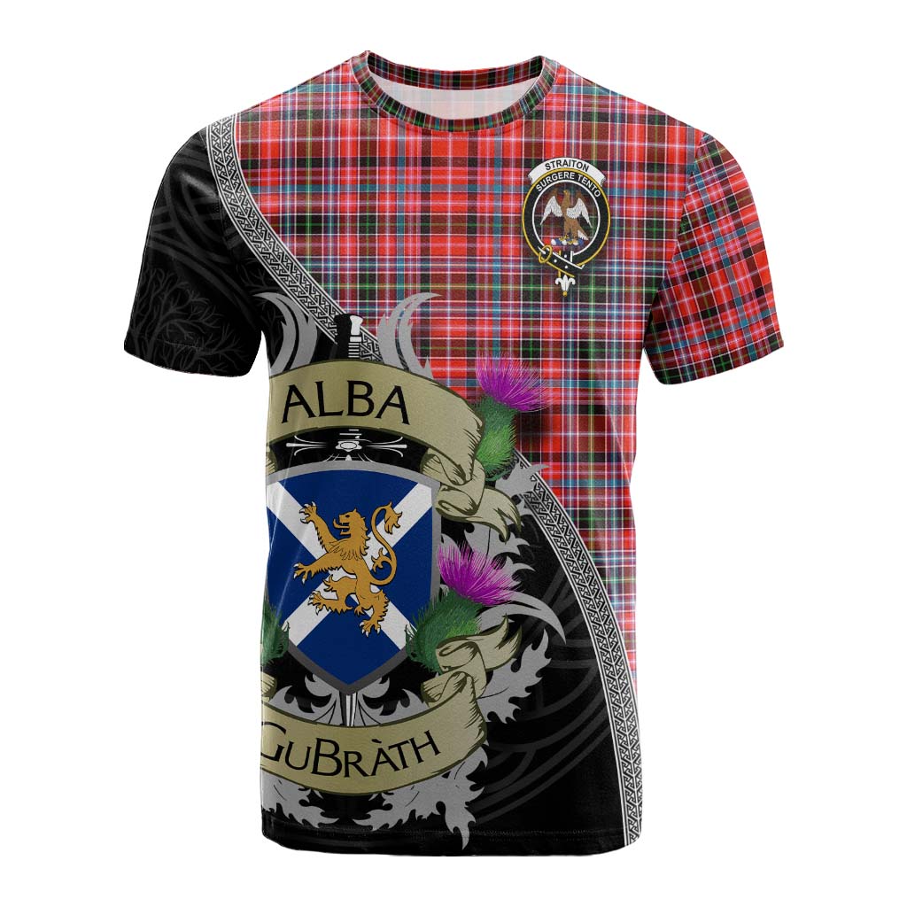 Tartan Vibes Clothing Straiton Tartan Family Crest Cotton T-shirt Lion Rampant Royal Thistle Shield Celtic Inspired