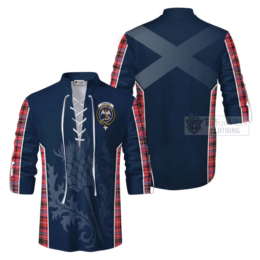 Tartan Vibes Clothing Straiton Tartan Ghillie Kilt Shirt with Family Crest and Scottish Thistle Vibes Sport Style