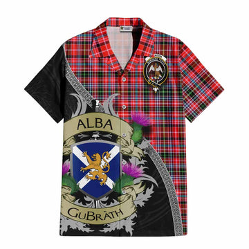 Tartan Vibes Clothing Straiton Tartan Family Crest Short Sleeve Button Shirt Lion Rampant Royal Thistle Shield Celtic Inspired